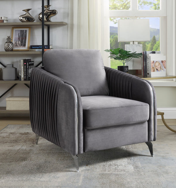 Hathaway 32"W Gray Velvet Modern Chic Accent Armchair