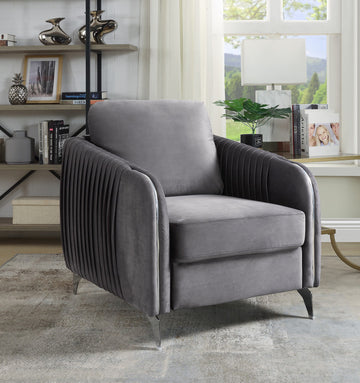 Hathaway 32"W Gray Velvet Modern Chic Accent Armchair