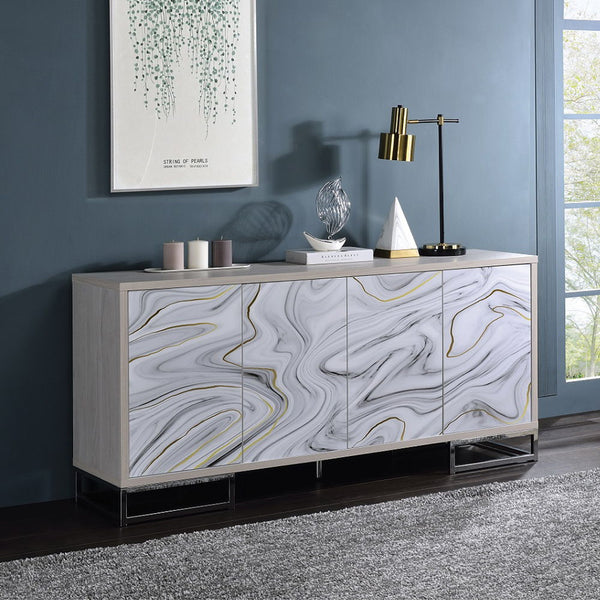 Panos Console Cabinet White Marble Print & Chrome