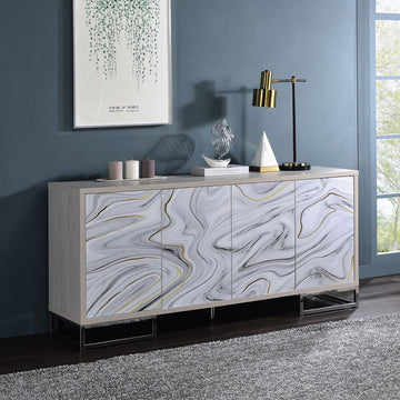 Panos - Console Cabinet - White Marble Print & Chrome
