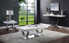 Zander - Accent Table - White Printed Faux Marble & Mirrored Silver Finish