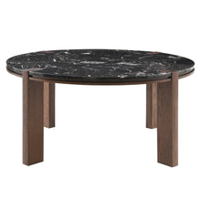 Estella - Round Dining Table With Natural Marble Top - Black Top & Walnut