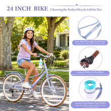 24" Cruiser Bike With 6 Speed Gear System, Rear Rack & Cup Holder