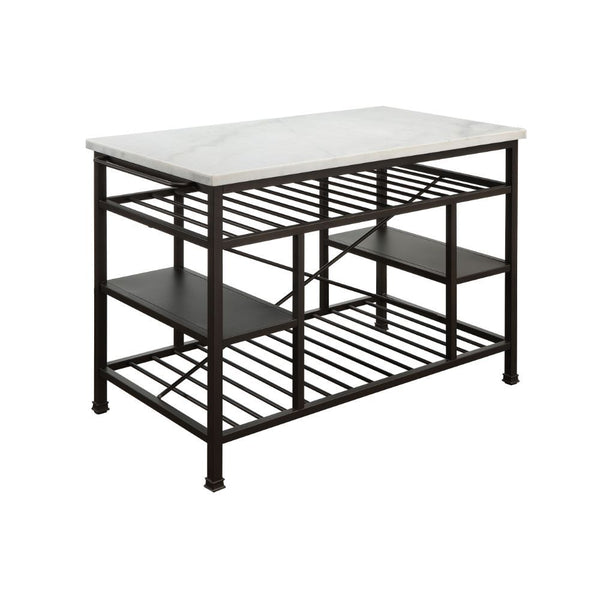 Lanzo Kitchen Island Marble Top & Gunmetal