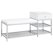 Siega 1-Drawer Shoe Storage Entryway Bench White High Gloss and Chrome – White High Gloss