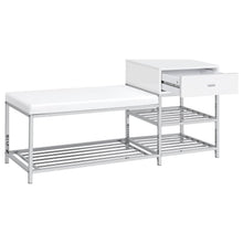 Siega 1-Drawer Shoe Storage Entryway Bench White High Gloss and Chrome – White High Gloss