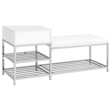 Siega 1-Drawer Shoe Storage Entryway Bench White High Gloss and Chrome – White High Gloss