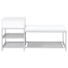 Siega 1-Drawer Shoe Storage Entryway Bench White High Gloss and Chrome – White High Gloss