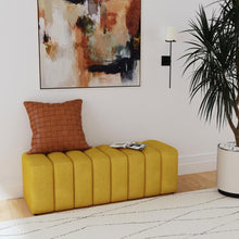 Summer Upholstered Channel Accent Bench – Mustard Yellow