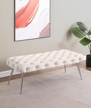 Ella Upholstered Tufted Bench Stainless Steel Legs – Ivory