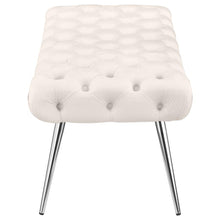 Ella Upholstered Tufted Bench Stainless Steel Legs – Ivory