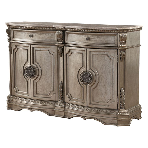 Northville Server With Wood Top Antique Silver
