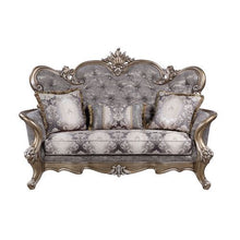 Elozzol - Loveseat With 3 Pillows - Fabric & Antique Bronze Finish