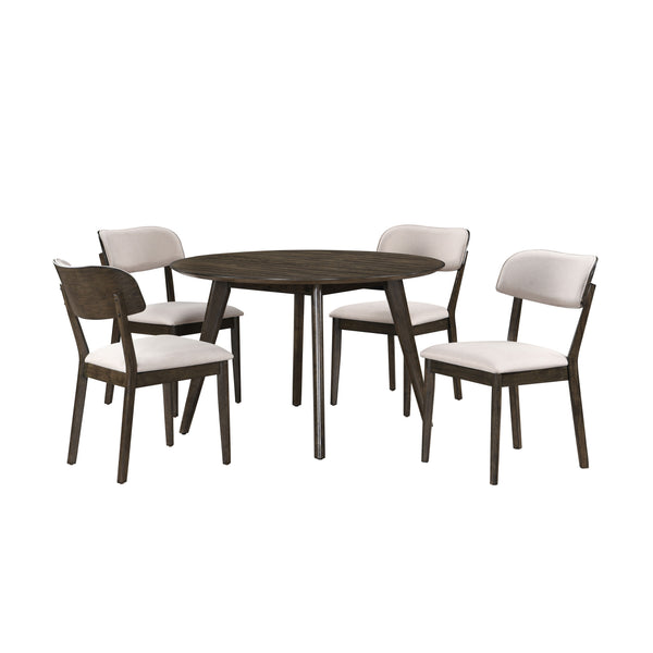 Rex 48" Round Dining Table & 4 Open Back Chairs Walnut Brown