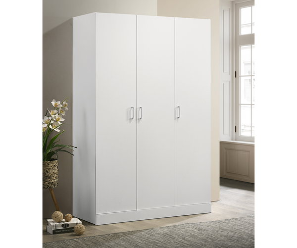 Declan 46"W White 3-Door Wardrobe Cabinet Armoire