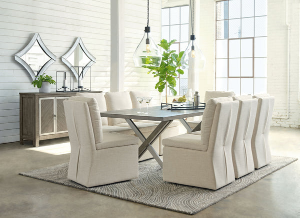 Krystanza 9 Pc. Dining Room Table, 8 Oatmeal Side Chairs Weathered Gray