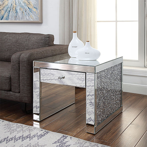 Noralie 24" Square End Table Mirrored & Faux Diamonds