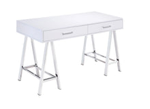 Coleen - Writing Desk With USB - White High Gloss & Chrome