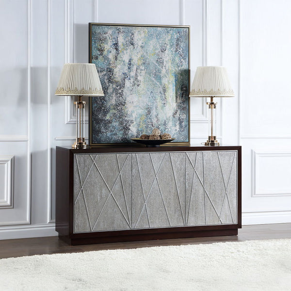Geranio Console Cabinet Metallic Silver & Walnut