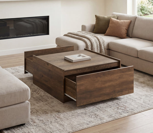 Travon 31.5" Oak Finish Square Coffee Table