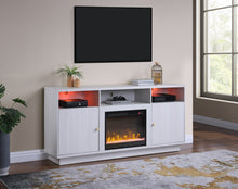 Ambrose 70"W White Walnut Finish Fireplace TV Stand Console