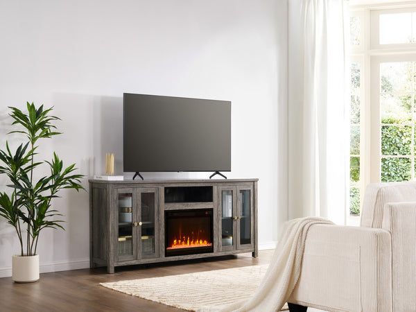 Ellington 70"W Gray Walnut Finish Fireplace TV Stand Console