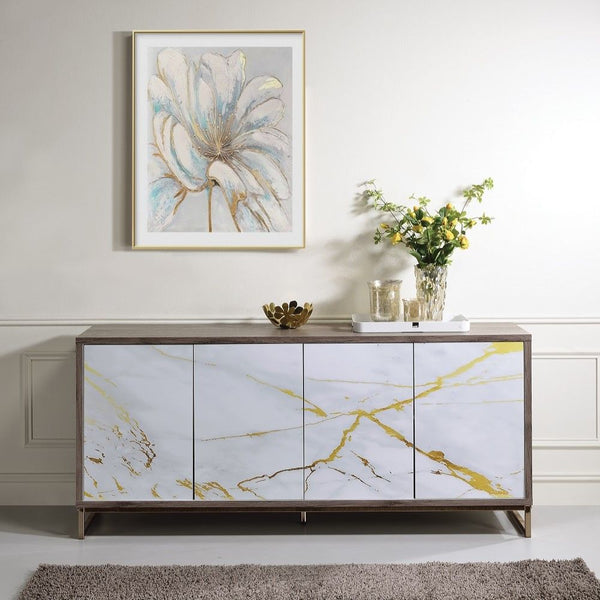 Paavan Console Cabinet White Marble Print Oak & Champagne