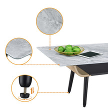 Landon 47" Coffee Table with Glass Gray Marble Texture Top and Bent Wood Design