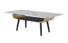 Landon 47" Coffee Table with Glass Gray Marble Texture Top and Bent Wood Design