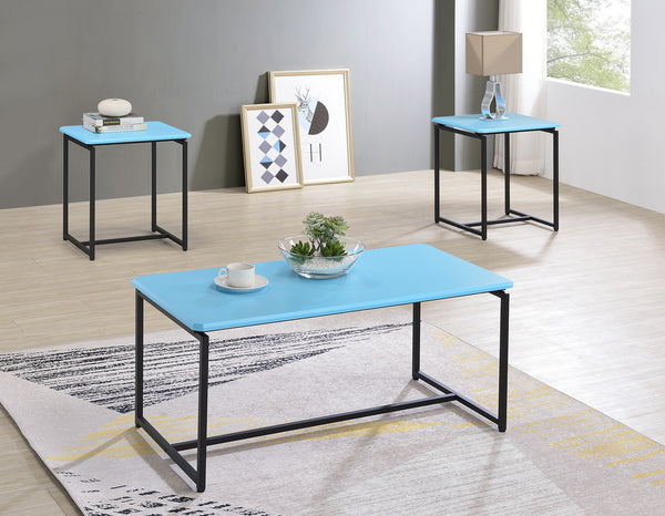GT 3 Piece Blue Carbon Fiber Wrap 39.5" Coffee Table and End Table Set