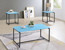 GT 3 Piece Blue Carbon Fiber Wrap 39.5" Coffee Table and End Table Set
