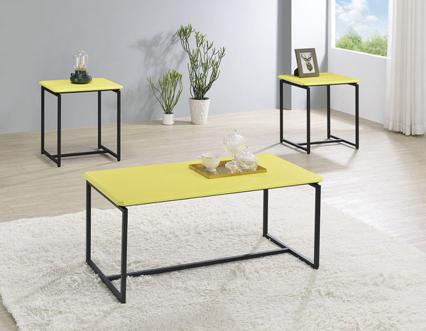 GT 3 Piece Yellow Carbon Fiber Wrap 39.5" Coffee Table and End Table Set