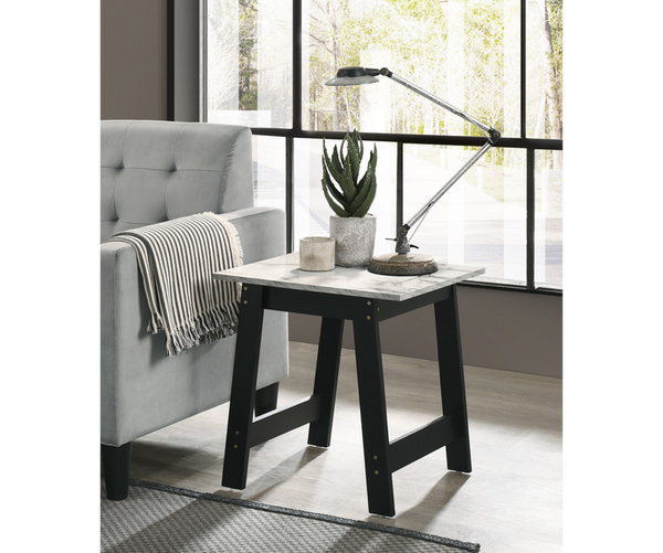 Kenzo Black End Table with Faux Marble Top Finish
