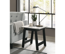 Kenzo Black End Table with Faux Marble Top Finish
