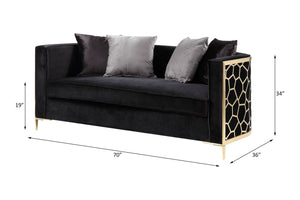 Fergal - Loveseat With 4 Pillows - Black Velvet & Gold