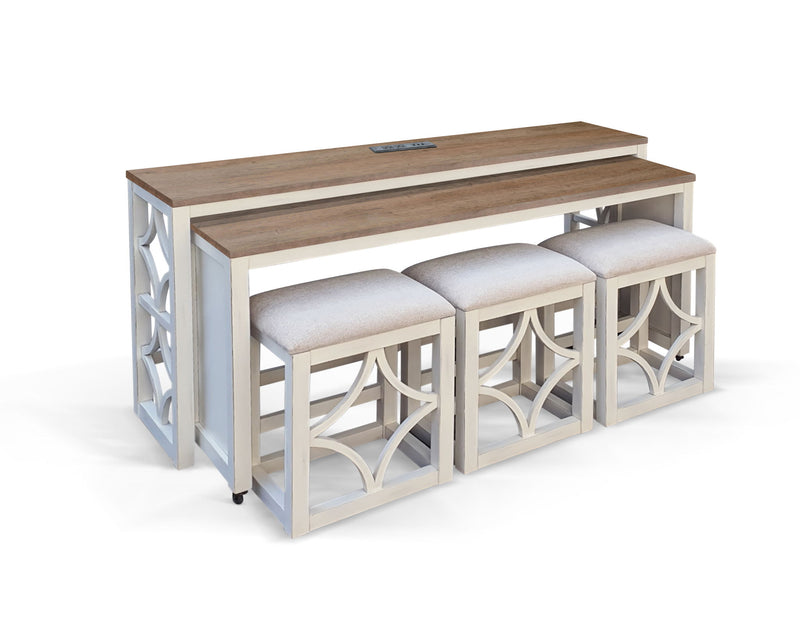 Pasadena - Nesting Console Table With Stools (5 Piece Set) - Buckskin / Marble White complete set