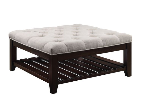 Aizen Cocktail Ottoman Beige Fabric & Espresso