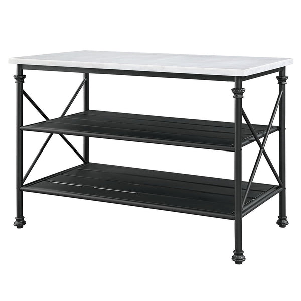 Brahm Kitchen Island White Marble Top & Gray