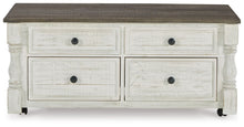 Havalance - Lift Top Cocktail Table with Storage Drawers - White / Gray