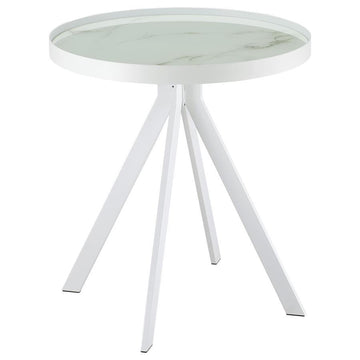 Briggs - Round Marble Printed Glass Top End Side Table