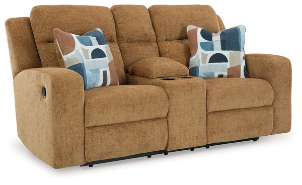 Kanlow Dbl Reclining Loveseat With Console Honey