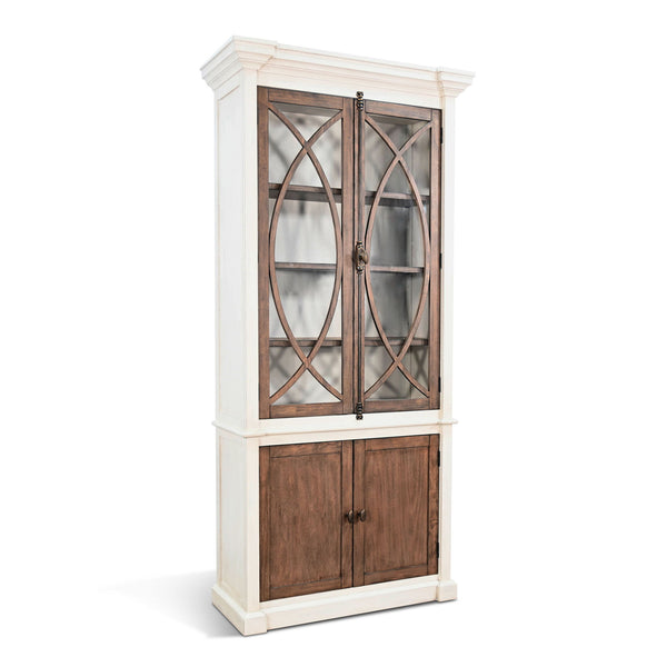 Two-Tone Display Cabinet With Glass Doors Buckskin / Marble White