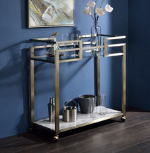 Neilo - Serving Cart - Clear Glass, Faux Marble Top & Wire Brass