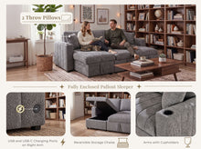 Seraphina II 97" Gray Boucle Fabric Reversible Sleeper Sectional Sofa