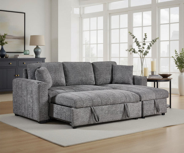 Seraphina II 97" Gray Boucle Fabric Reversible Sleeper Sectional Sofa