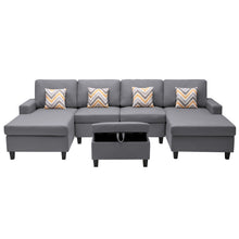 Nolan 124"W Gray Linen Fabric 5Pc Double Chaise Sectional Sofa