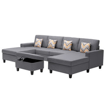 Nolan 124"W Gray Linen Fabric 5Pc Double Chaise Sectional Sofa