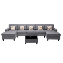 Nolan 152"W Gray Linen Fabric 6Pc Double Chaise Sectional Sofa