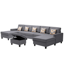 Nolan 152"W Gray Linen Fabric 6Pc Double Chaise Sectional Sofa