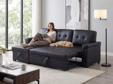 Lucca 84" Black Vegan Leather Reversible Sleeper Sectional Sofa